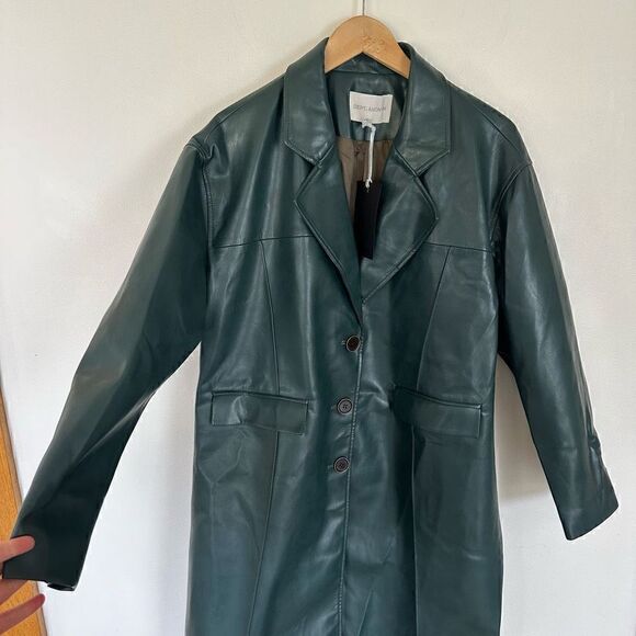 DEPT. ANONYM Women’s Forest Evergreen Vegan Leather Pinch Pleat Trench Coat - Picture 6 of 16